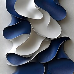 Obraz premium Abstract sculptural form in white and navy blue, dynamic layered shapes