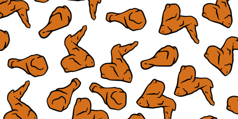 fried chicken seamless pattern background. doodle fried chicken pattern background. fast food background. Chicken leg pattern. Chicken wings pattern. burger.