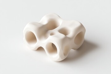 Abstract ceramic sculpture, off-white, organic form, hollowed-out, interconnected, textured