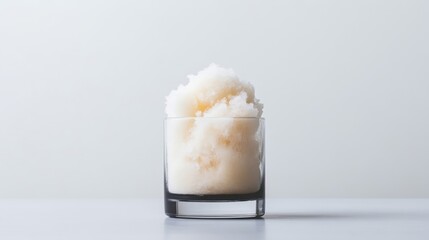 Fluffy, light-colored, icy dessert in a glass