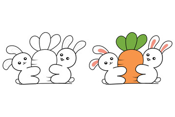 Cute rabbit coloring pages for kids and adults