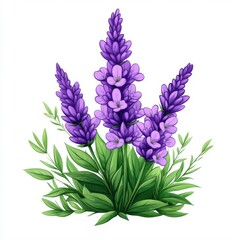 Fototapeta premium Lush Purple Flowers with Green Leaves on a Transparent Background