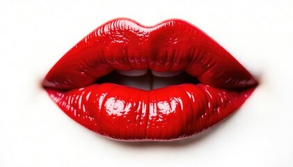 Obraz premium Close-up vibrant red lips isolated on pure white , white background, mouth, sexy