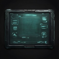 Fototapeta premium Futuristic tablet with teal interface and dark frame