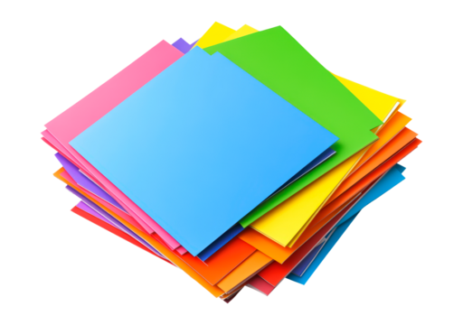 Colorful stack of paper sheets isolated on transparent background