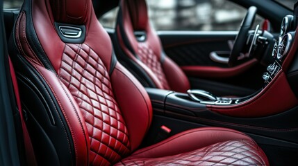 Luxurious red leather car seats