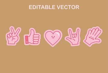 Obraz premium Cute Hand Gesture Vector Sticker Set: Fifty Unique Keywords for Expressive Design Elements and Fun Graphics