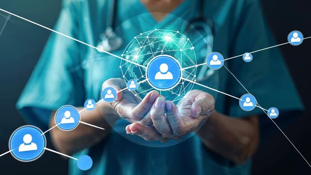 Global Healthcare Network: Doctor's Hands Holding a Connected World