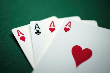 Obraz premium Four aces neatly fanned out, displaying suit variations , background, graphic