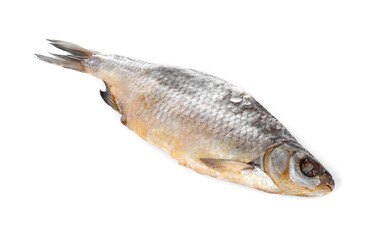 Dried salted roach fish isolated on white