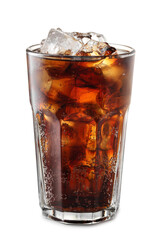 Glass of cola with ice cubes isolated on white