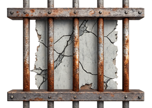 Rusted prison bars against cracked concrete wall escape concept