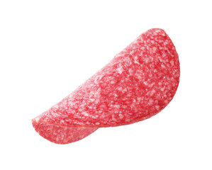 Slice of tasty smoked sausage isolated on white