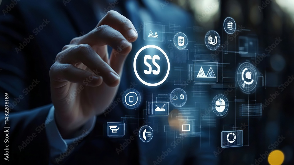 Poster digital business technology innovation modern interface futuristic software development system secur