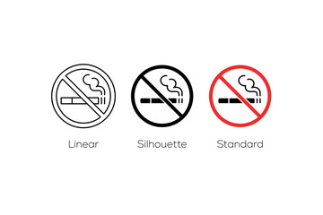 No Smoking Sign | Prohibited Cigarette Icon Set | Stop Smoking Symbol for Public Spaces