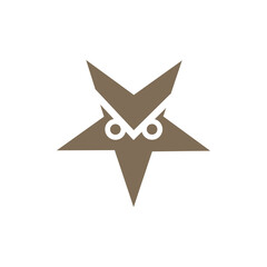 Unique geometric star design featuring owl eyes in shades of brown and beige against a clean background