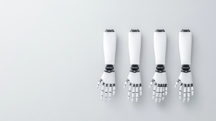 Futuristic Robotic Hands Displayed Together on Minimalist Background