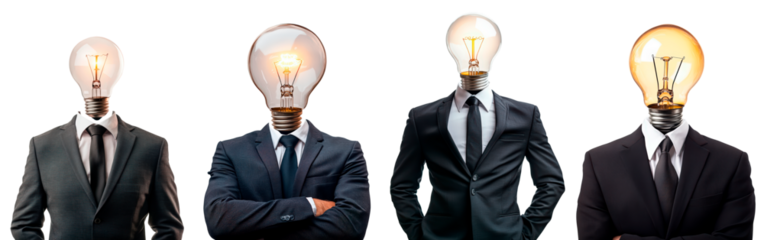 Businessman with light bulb head isolated on transparent background