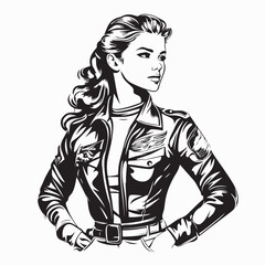 Beautiful Girl Standing in Stylish Motorcycle Racer Pose Wearing Helmet and Racing Suit Vector