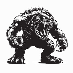 Fototapeta premium Big Scary Monster Image Vector Illustration Isolated on white Background.