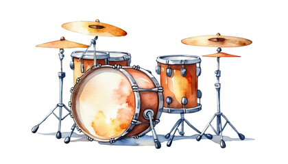 Watercolor Painting of a Drum Kit on Transparent Background