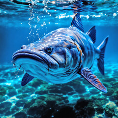 Giant Catfish Majesty Enormous Blue Catfish or Flathead Emerging from Water – Massive Whiskers, Powerful Form, Stunning Detail on Wet Scales