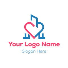 Minimalist Medical Center Logo Design – Heart and Hospital Building Icon Template