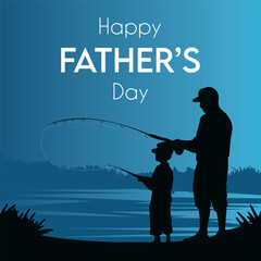 Happy Father’s Day Fishing Silhouette – Dad and Son Bonding Vector Illustration