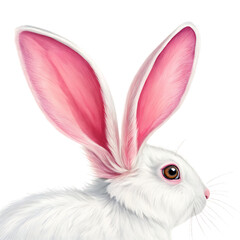 Obraz premium Digital illustration of a white rabbit with pink ears against a black backdrop