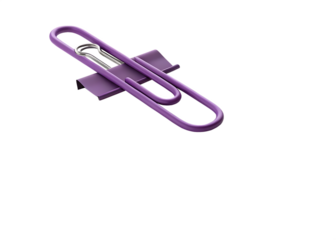 Purple paperclip on purple paper still life isolated on black background