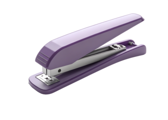 Purple stapler on a black background office supplies close up view