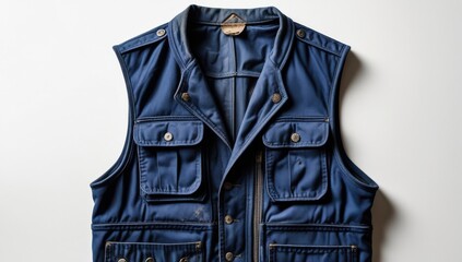 Naklejka premium Stylish Blue Utility Vest with Multiple Pockets - Fashion Apparel