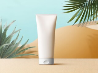 Sunblock Body cream, no text no logo on the tube, with a summer background