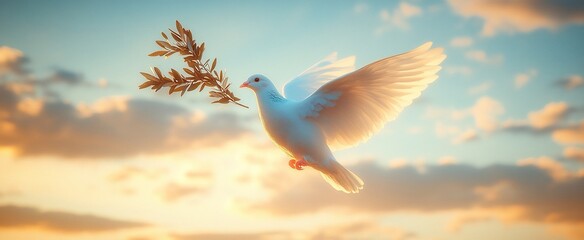 Dove of Peace Soaring in Sunrise Sky