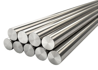 Stainless steel round bars close up on black background