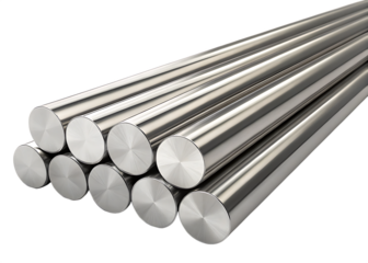 Stainless steel round bars close up on black background