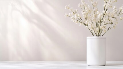 Simple, elegant, and serene floral arrangement in a modern vase, set against a soft backdrop