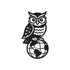 smart owl standing on globe