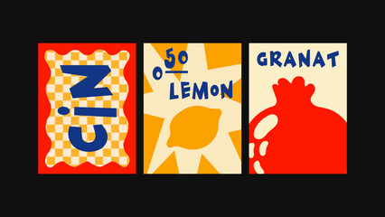 Fruit-themed wall trio in cartoon, Matisse style. Great for home cooking areas, cafés, restaurants and artistic outdoor walls. Includes- Cin, Lemon, Granat