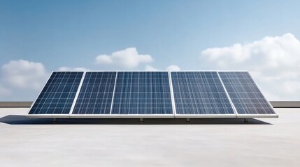 Fototapeta premium Rooftop solar panels under a clear blue sky. Modern, efficient energy generation