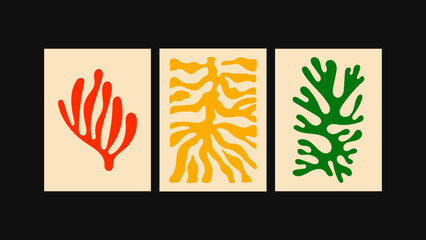 Trio of 90s-inspired psychedelic posters with funky groove style. Abstract art meets bright florals in a retro explosion of colors, ideal for kitchens, restaurants, and cafés. Posters