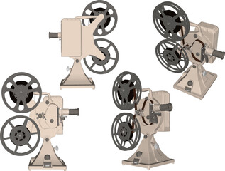 Obraz premium sketch vector illustration silhouette design old classic vintage projector camera old-time cinema building