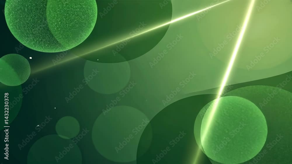 Poster abstract green background with glowing light effects and soft bokeh circles creating a dreamy atmosp