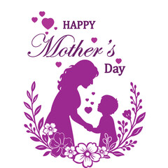 Happy Mother’s Day Silhouette Design – Floral Mom and Child Illustration with Elegant Typography