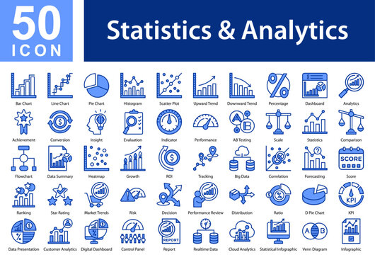  Statistics & Analytics Icon Collection and Symple Concept mixed blue color