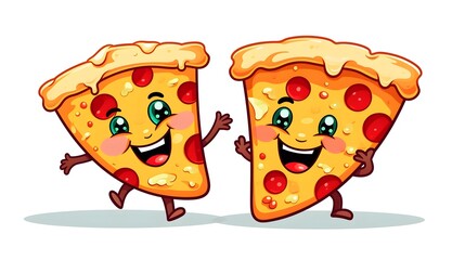 Cheerful slice of pizza running joyfully - Cute and funny food image for design projects