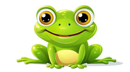 Obraz premium Cheerful green frog displaying a charming smile and looking eager, animal humor concept