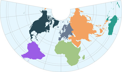 World vector map with continent boundaries and graticules (Albers eqa projection, PPT-compatible, pre-colored & fully editable)