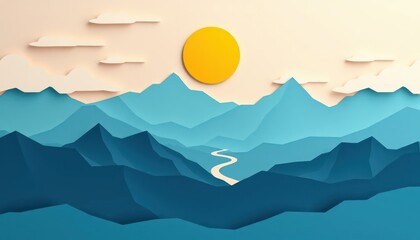 Mountain landscape with a winding river and sunrise