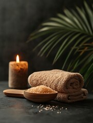 Spa scene with towels and candles